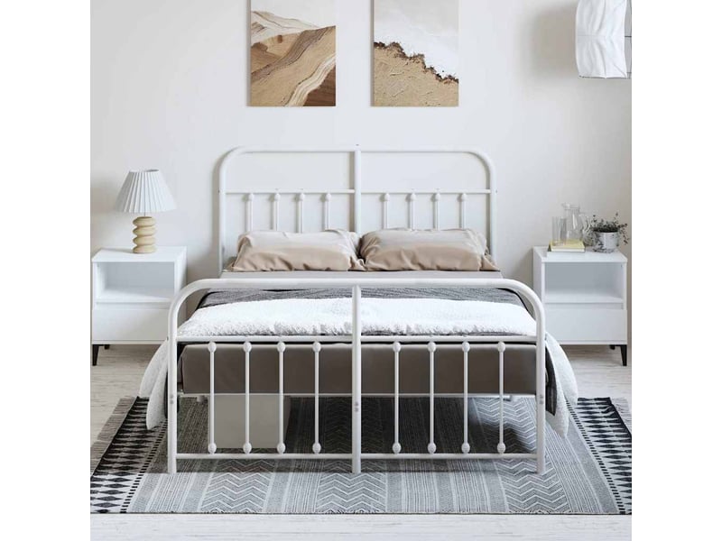 Lit double- lit adulte - cadre de lit métal sans matelas et pied de lit blanc 150x200 cm - Conforama C