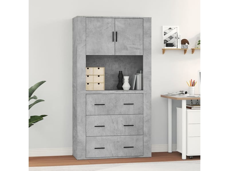  Buffet haut - bahut - meuble de rangement gris béton bois d'ingénierie  - Conforama B