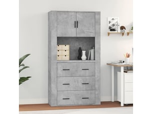 Buffet haut - bahut - meuble de rangement gris béton bois d'ingénierie