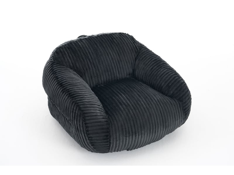  Fauteuil pouf adulte sans montage, dossier enveloppant et mousse, livré compressé en velours côtelé gris foncé  - Conforama A