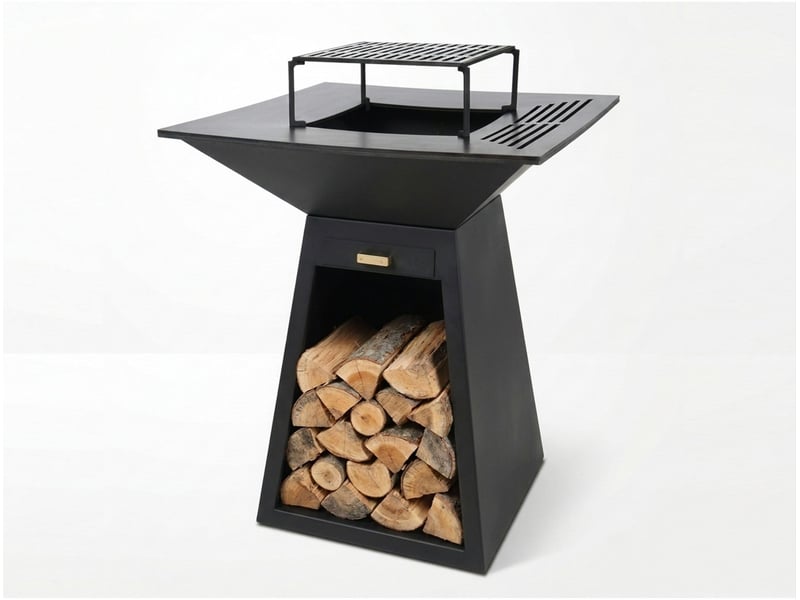  Barbecue carré grand avec plaque d'acier ronde et grill en acier coloris noir EFP59B RECT - Conforama C