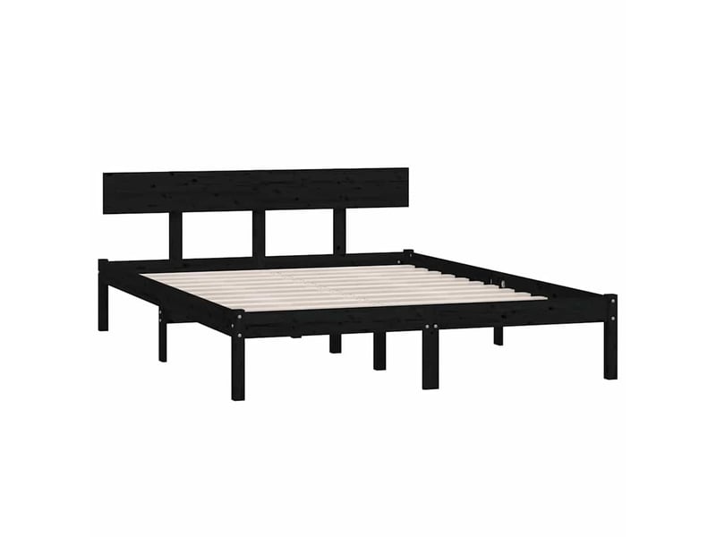  Lit double- lit adulte -  cadre de lit sans matelas noir bois de pin massif  - Conforama B