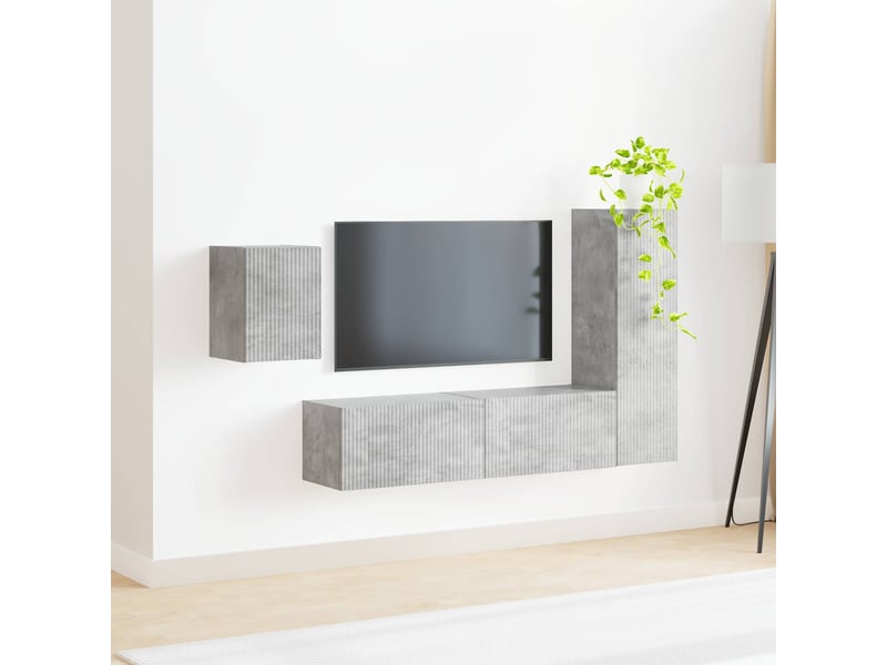  Ensemble meuble tv - banc tv - meuble de rangement 4 pcs gris béton bois d'ingénierie  - Conforama D