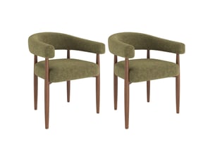 Lot de 2 chaises de salle à manger 60x59x75 cm, accoudoirs, chenille, métal aspect noyer, vert olive