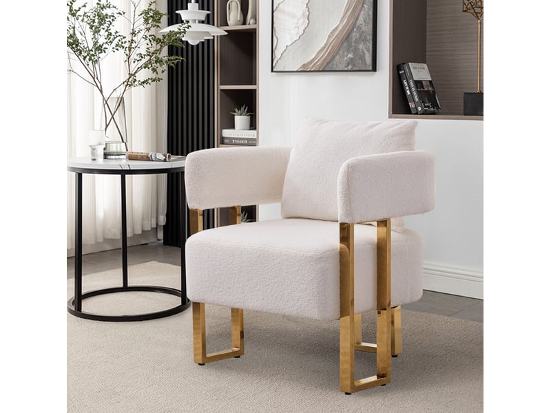  Fauteuil fixe 66x62x68 cm, design moderne, structure en bois, métal et revêtement en tissu, canapé une place, blanc  - Conforama B