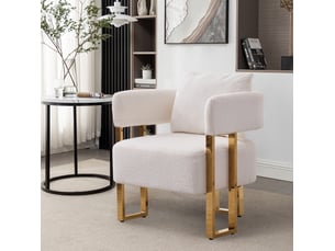 Fauteuil fixe 66x62x68 cm, design moderne, structure en bois, métal et revêtement en tissu, canapé une place, blanc