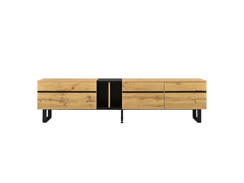  Meuble tv bas 180 cm blanc laqué – portes doubles, niches, abattant, design minimaliste  - Conforama A