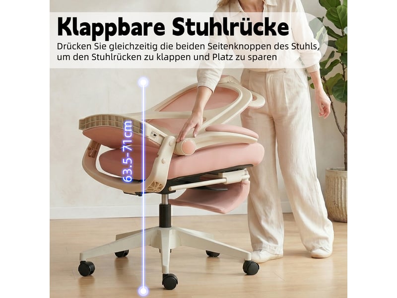  Chaise de bureau ergonomique inclinable avec dossier rabattable - lpospi - têtière 3d, maille et mousse - rose  - Conforama E