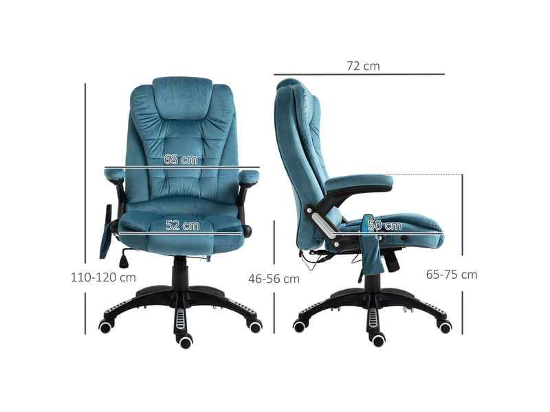  Chaise de bureau massante et chauffante réglable en hauteur avec dossier inclinable, en polyester bleu  - Conforama C