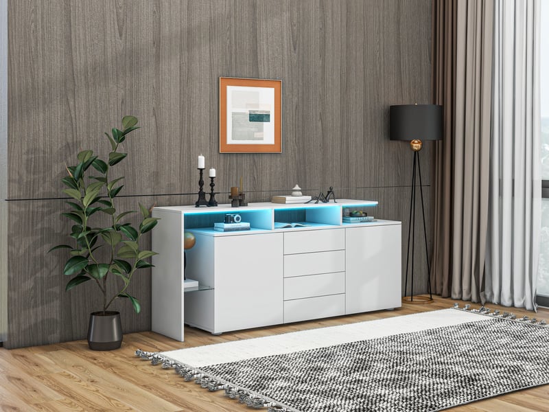 Buffet de cuisine haut 160x70x35 cm, grand meuble de rangement avec 4 tiroirs et 2 portes pour salon ou salle à manger, capacité de stockage optimisée - Conforama R