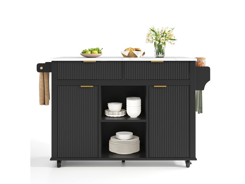  Desserte de cuisine à roulettes 143 x 45 x 89,5 cm noir et naturel, mdf, plateau rabattable et rangements  - Conforama A