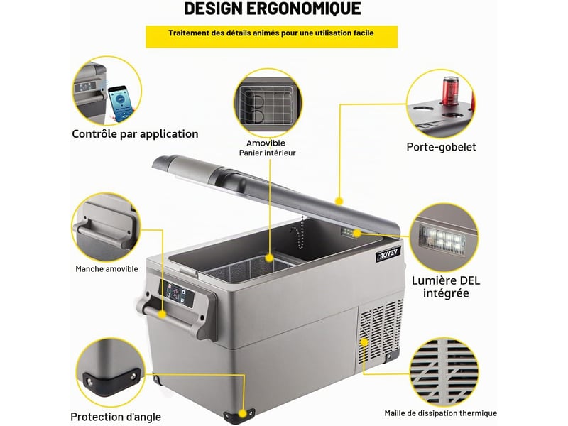  Glaciere electrique a compresseur 35l, 1224v et 100-240v, -20 a 20 c, pour voiture, camping-car et voyage  - Conforama E