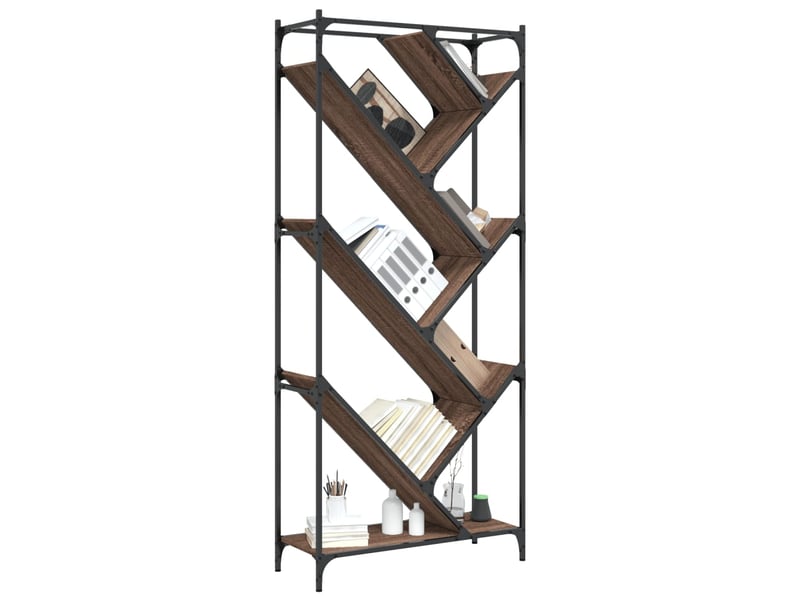  Bibliothèque, étagère de rangement chêne marron 79x30x180 cm bois ingénierie et métal  - Conforama D