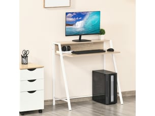 Bureau moderne avec tiroir et passe-câbles, structure métal finition chêne blanc 84x45x85 cm