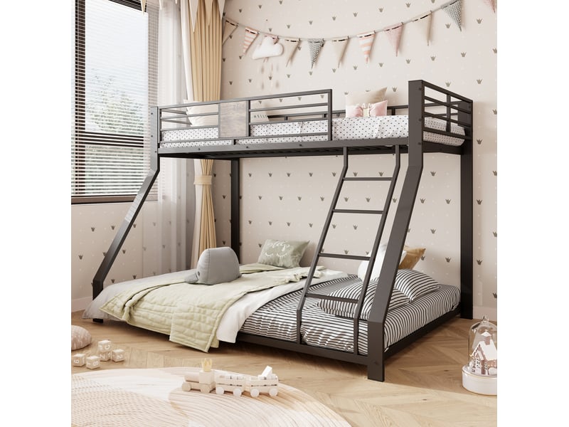  Lit superposé en métal noir, couchages 90x200 et 140x200 cm, échelle réversible  - Conforama B