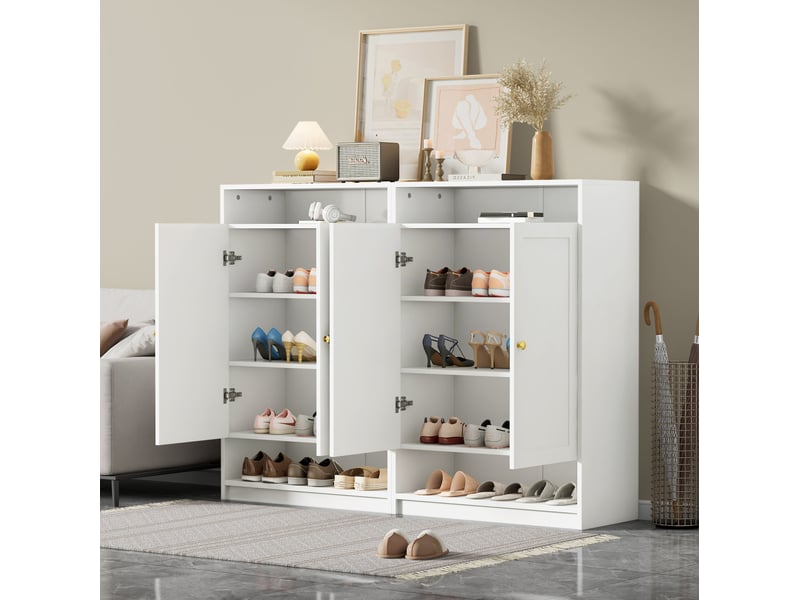 Meuble à chaussures 146x34x109 cm à 2 portes avec étagères réglables, blanc - Conforama C