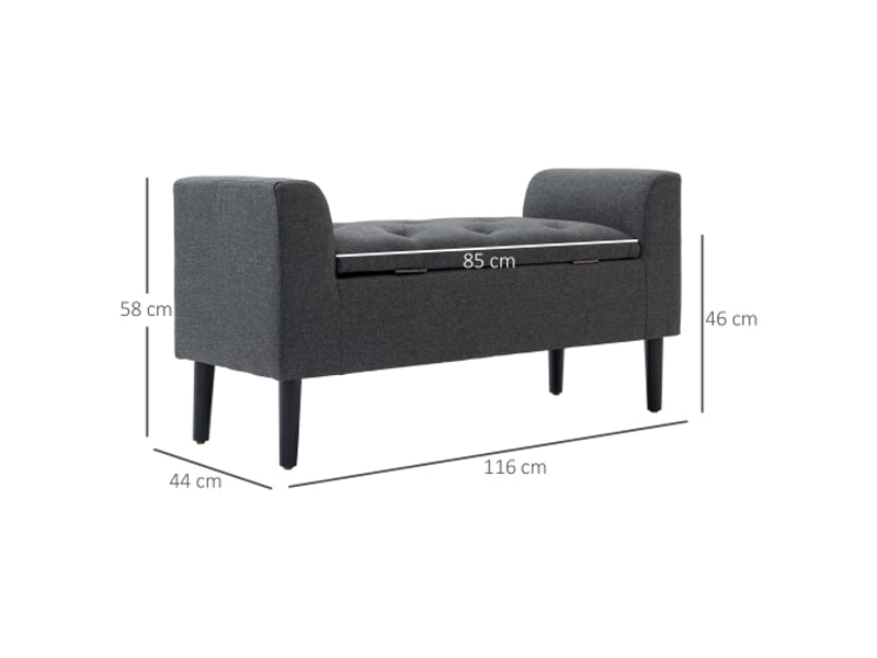  Banc coffre gris foncé aspect lin, rembourré, charge 130 kg, 116x44x58 cm, entrée et salon  - Conforama B