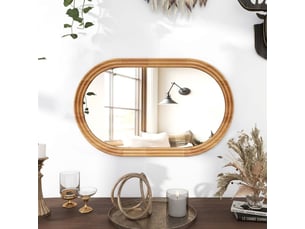 Miroir de salle de bain ovale mural 40 x 60 cm en verre trempé hd – miroir suspendu anti-buée, étanche et anti-rouille avec cadre mouluré pour vasque, entrée et coiffeuse – bois naturel