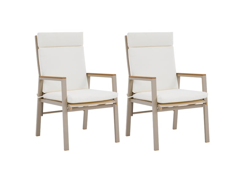  Lot de 2 chaises de jardin 57 x 72 x 101 cm – beige et kaki – accoudoirs et coussins confortables souples  - Conforama A