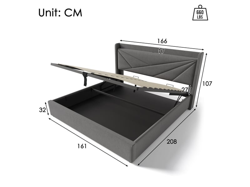  Lit coffre 160x200 avec matelas tiroir usb c chargeur tête de lit lin  - Conforama C