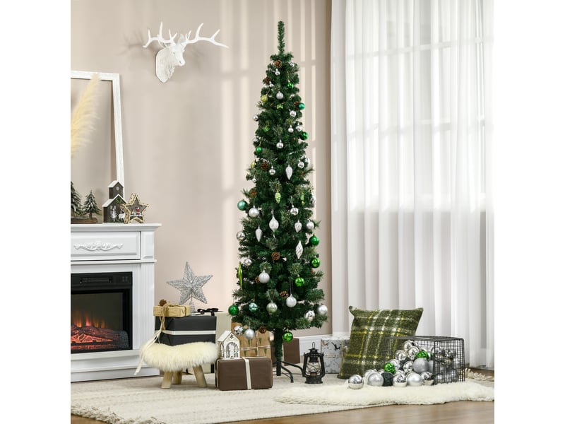  Sapin arbre de noël artificiel 195 cm 556 branches avec 27 pommes de pin+ support pliable pied vert  - Conforama D
