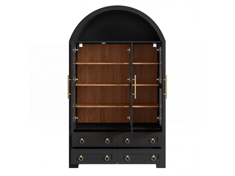 Buffet haut 3 portes vitrées et 4 tiroirs 110x40x185 cm noir - Conforama R
