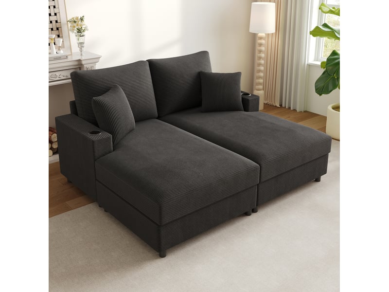  Canapé convertible modenvie 2 places en velours côtelé gris 163 x 140 x 82 cm avec usb et usb-c  - Conforama E