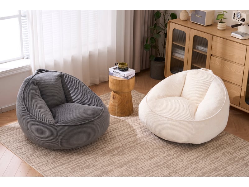 Pouf géant fauteuil lounge 90x90x59 cm dossier ergonomique, revêtement en velours côtelé, mousse mémoire, gris - Conforama D