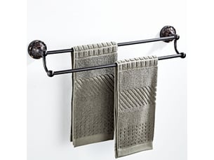 Accessoire de salle de bain – porte-serviettes double – porte-serviettes de 55 cm – porte-serviettes noir – matériau : laiton
