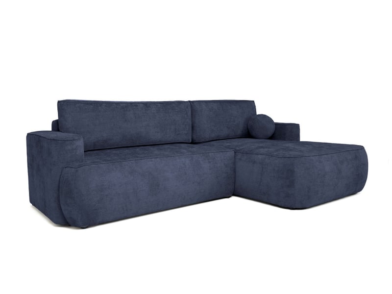  Canapé d'angle droit cassis avec coffre de rangement en tissu chenille - bleu foncé CASSIS - Conforama E