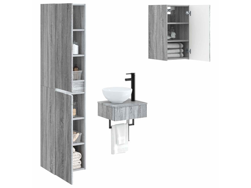  Ensemble de mobilier de salle de bain 3 pc sonoma gris cf64422  - Conforama C