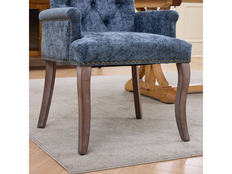  Chaise de salle à manger en tissu chenille bleu, pieds en bois massif W3223P492534 - Conforama E