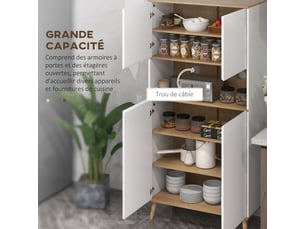 Buffet de cuisine armoire de rangement 2 placards avec porte étagères réglables centrale niche 2 passe-câbles blanc