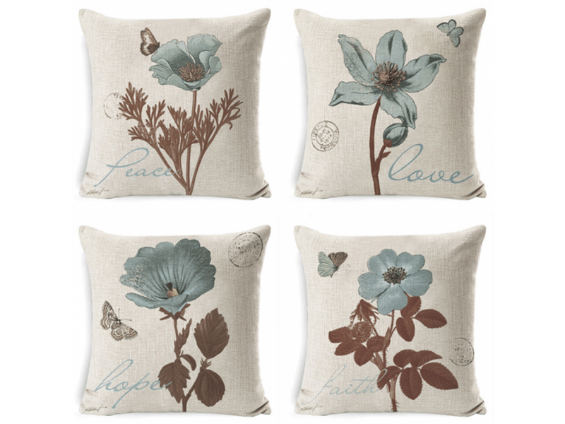 Lot de 4 housse de coussin - lot de 4 45 x 45 cm imperméable fleur bleue classique motif canapé taie d'oreiller pour patio jardin salon chambre décoration  - Conforama A