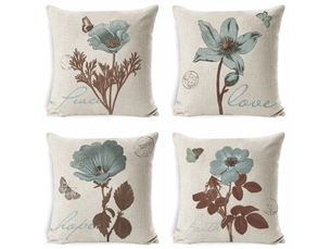 Lot de 4 housse de coussin - lot de 4 45 x 45 cm imperméable fleur bleue classique motif canapé taie d'oreiller pour patio jardin salon chambre décoration