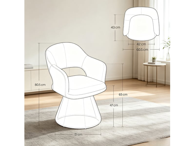  Chaise de salle à manger pivotante 360° grise en tissu, accoudoirs intégrés et dossier sculptural design  - Conforama C