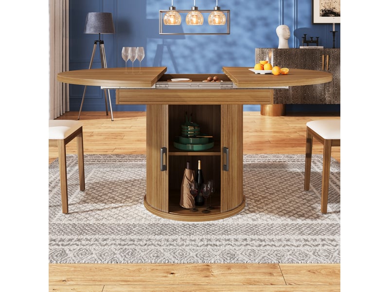  Table à manger extensible 118(158)x118x76.8 cm avec rangement en mdf noyer  - Conforama D