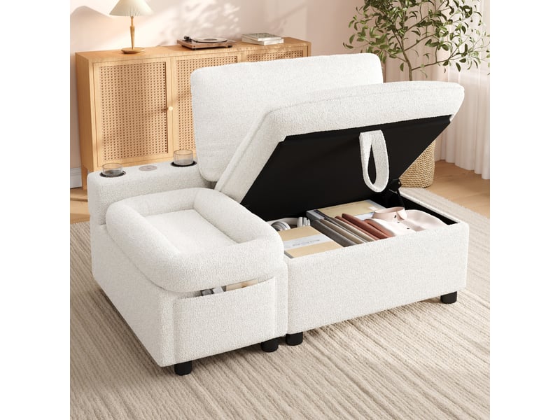  Fauteuil 1 place 110x81x87 cm, canapé avec rangement, rangement dissimulé, rangement intégré, ports usb et type-c, design moderne, tissu bouclé beige CozyNest - Conforama D