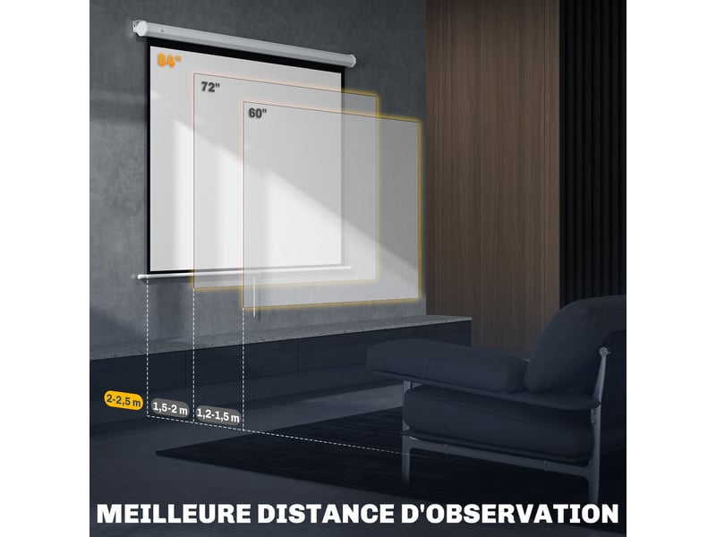  Écran de projection de 84 pouces, écran vidéoprojecteur, 4:3 4k hd, fixation mur ou plafond, blanc, 181l x 8p x 138h cm  - Conforama R