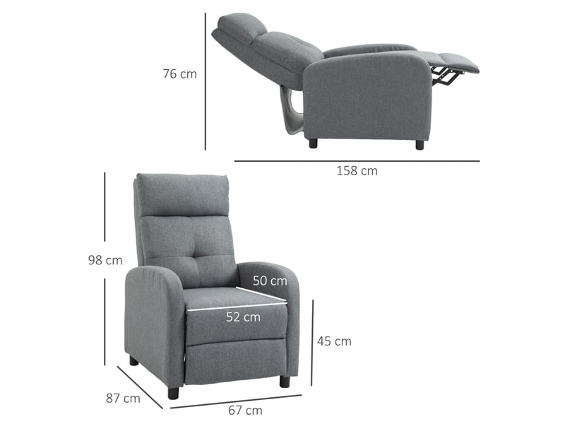  Fauteuil relax avec dossier inclinable jusqu’à 155° et repose-pieds, ressorts ensachés, polyester gris  - Conforama D