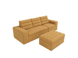 Canapé d'angle modulable en l, tissu chenille orange avec pouf, design nuage sans structure pour salon & grand appartement - 4 places