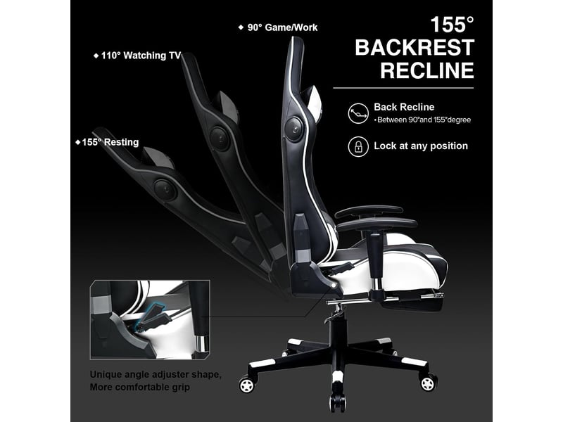  Gtplayer chaise de jeu ergonomique avec bluetooth et repose-pieds 200 kg - blanc GT890MF-WT - Conforama D