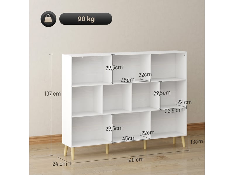 Bibliothèque à 3 niveaux moderne 140 x 24 x 107 cm effet bois blanc  - Conforama E