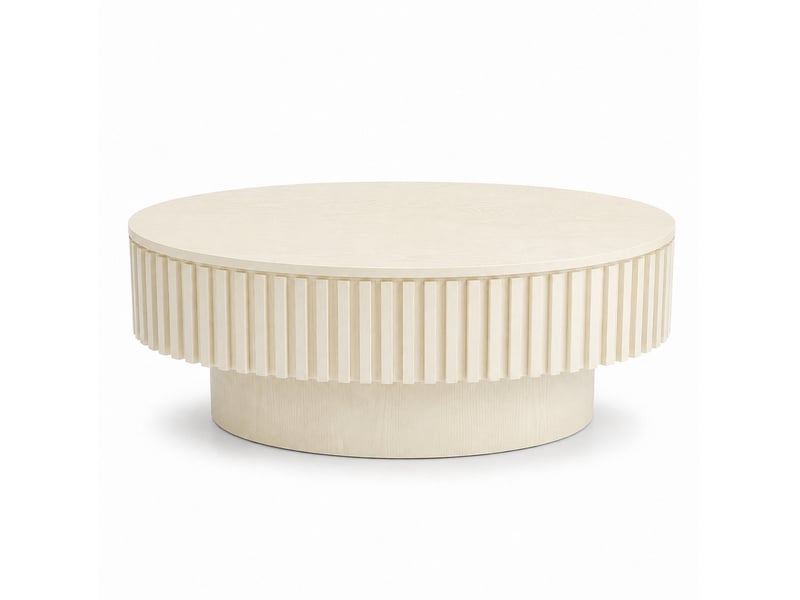  Table basse ovale avec rangement caché sous plateau, finition laquée crème, en mdf et bois, 98 × 60 × 35 cm  - Conforama A