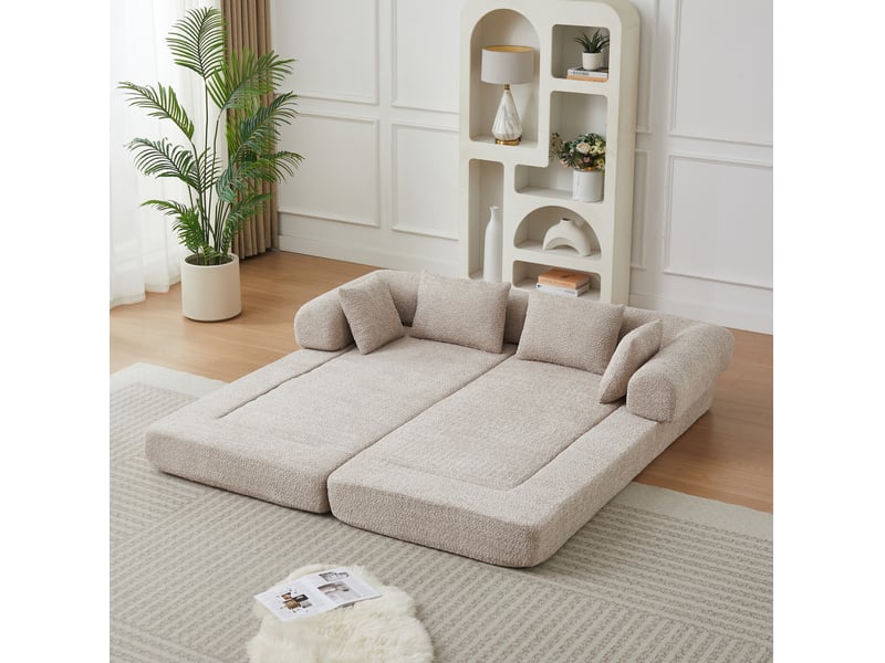 Canapé convertible modulaire 4 en 1 avec dossier réglable, 4 coussins et base antidérapante en chenille kaki  - Conforama C