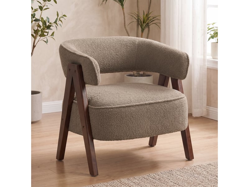  Fauteuil de salon en tissu bouclette, chaise rembourrée, assise large, dossier ergonomique, 70 x 64 x 71 cm, marron  - Conforama D