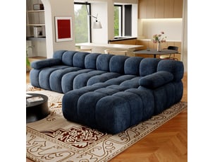 Canapé d’angle droit 4 places 300x200 cm – bleu – tissu chenille, mousse et assise confortable au quotidien