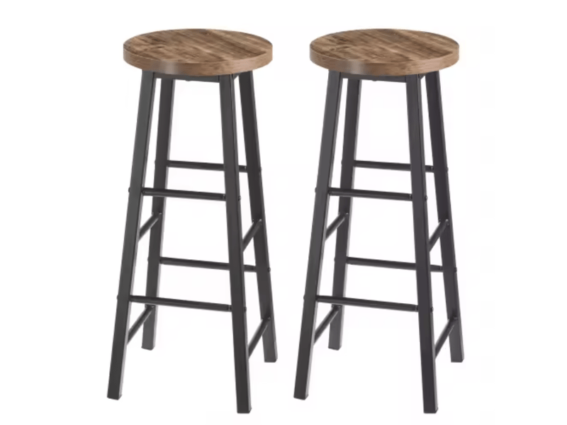  Tabourets de bar lot de 2 avec repose-pieds - lpospi - structure métal, assise mdf, cuisinebistro - noir vintage  - Conforama A
