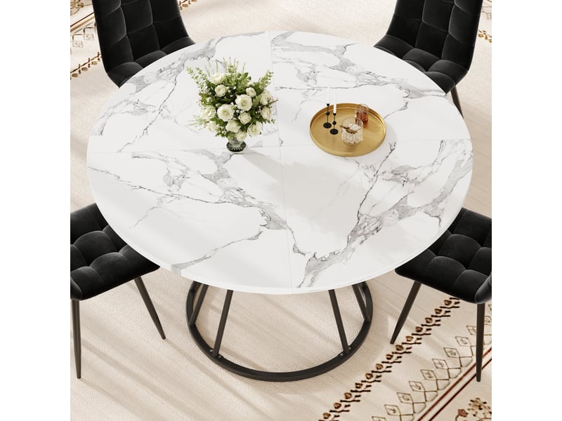 Table de séjour ronde fixe blanc+noir - 100x100-100max.cm mdf et métal table noir - Conforama E