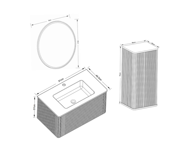  Meuble sous vasque suspendu avec lavabo, colonne et miroir led réglable antibuée pour salle de bain en mdf chêne  - Conforama C